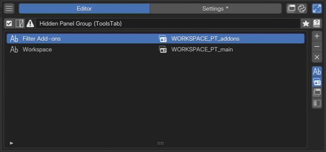 Hidden Panel Group (ToolsTab) in the editor.